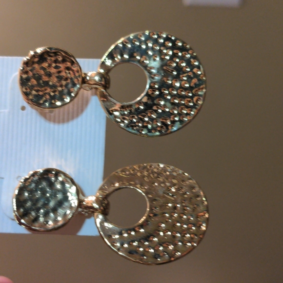 ❤️ Gold Circle Drop Hammered Earrings